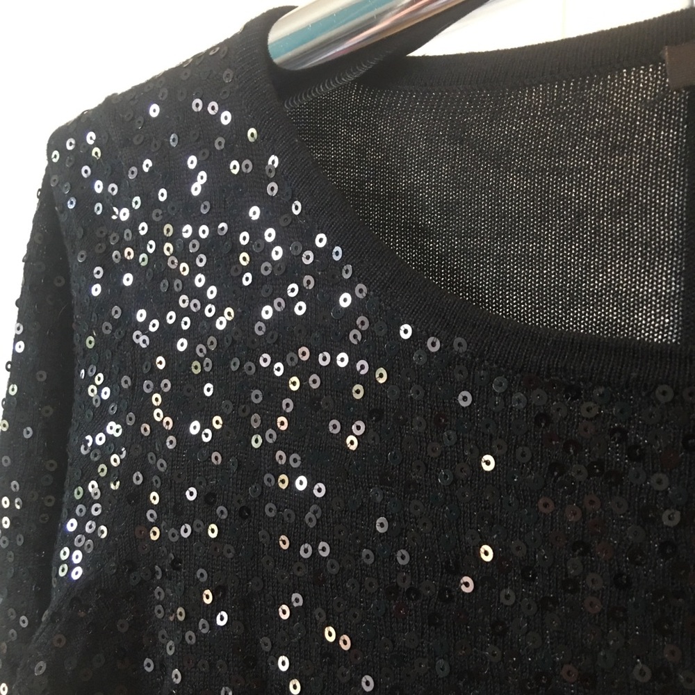 Cupio black sequin light knit long sleeve top Size S